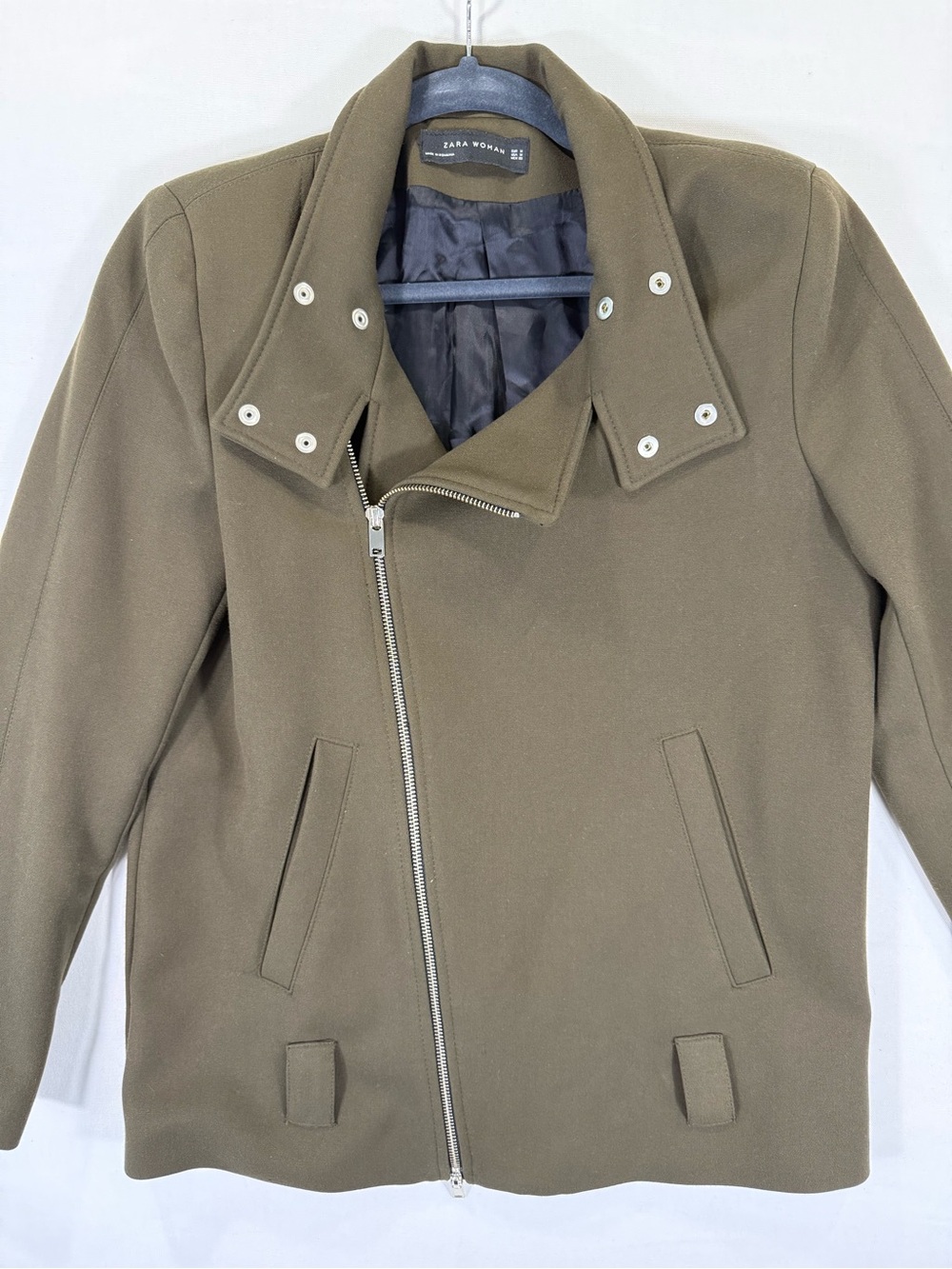 Zara Olive-Style Asymmetric Zip Jacket